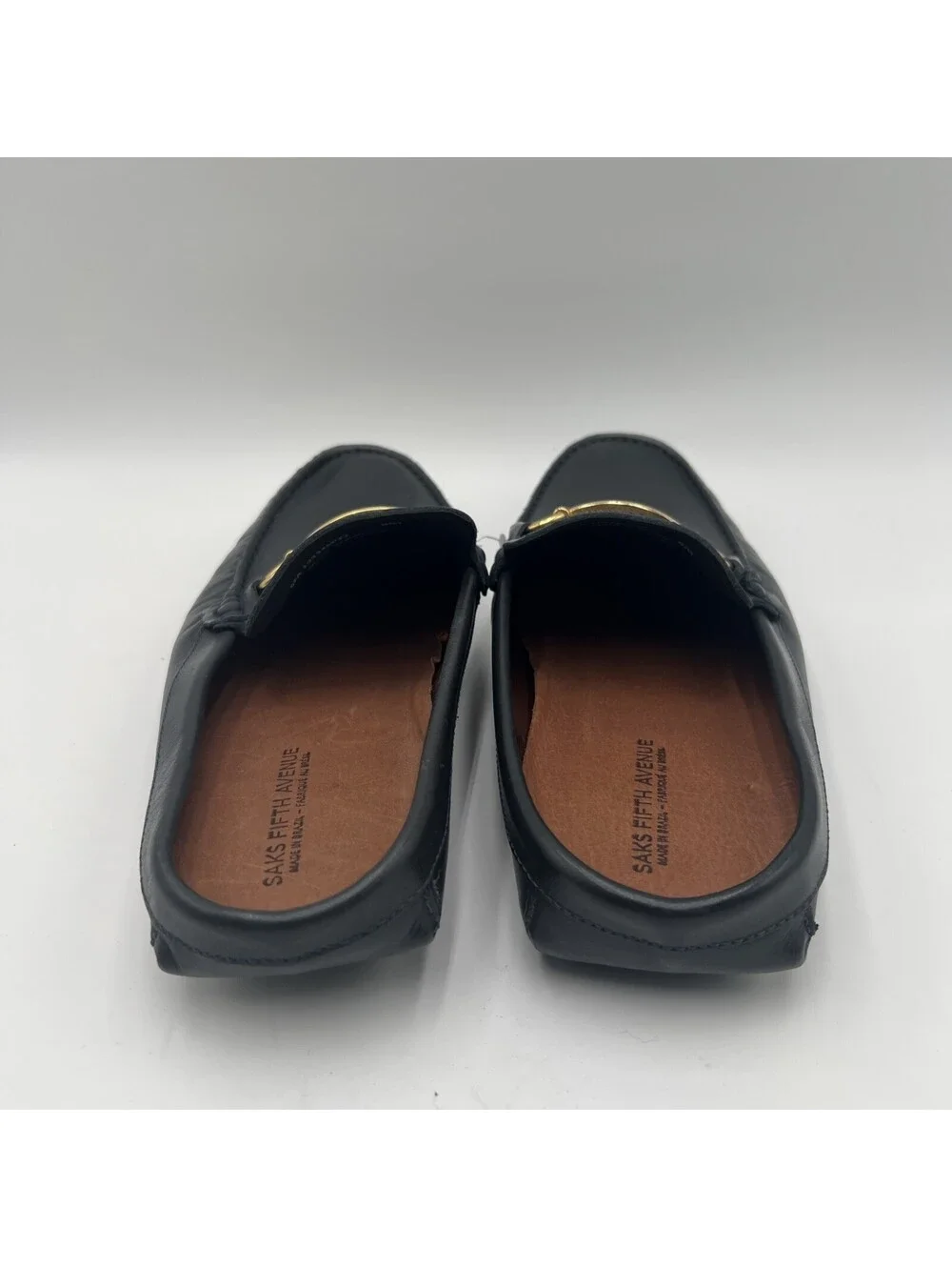Men’s Saks Fifth Avenue Dark Gray Leather horsebit slip-on loafers Mules Size 8M